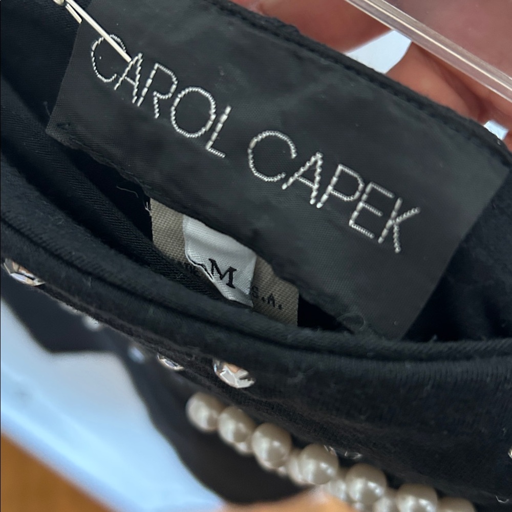 Vintage Black Strapless Top with Pearl and Rhinestone Embellishments Size Medium - Picture 2 of 3